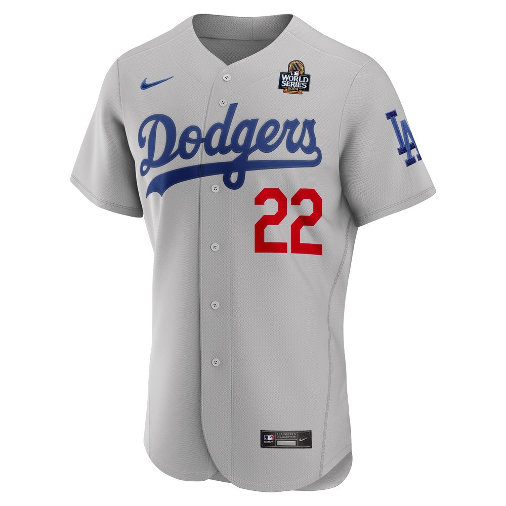 Men's Los Angeles Dodgers #22 Clayton Kershaw Gray 2024 World Series Alternate Authentic Player Jersey