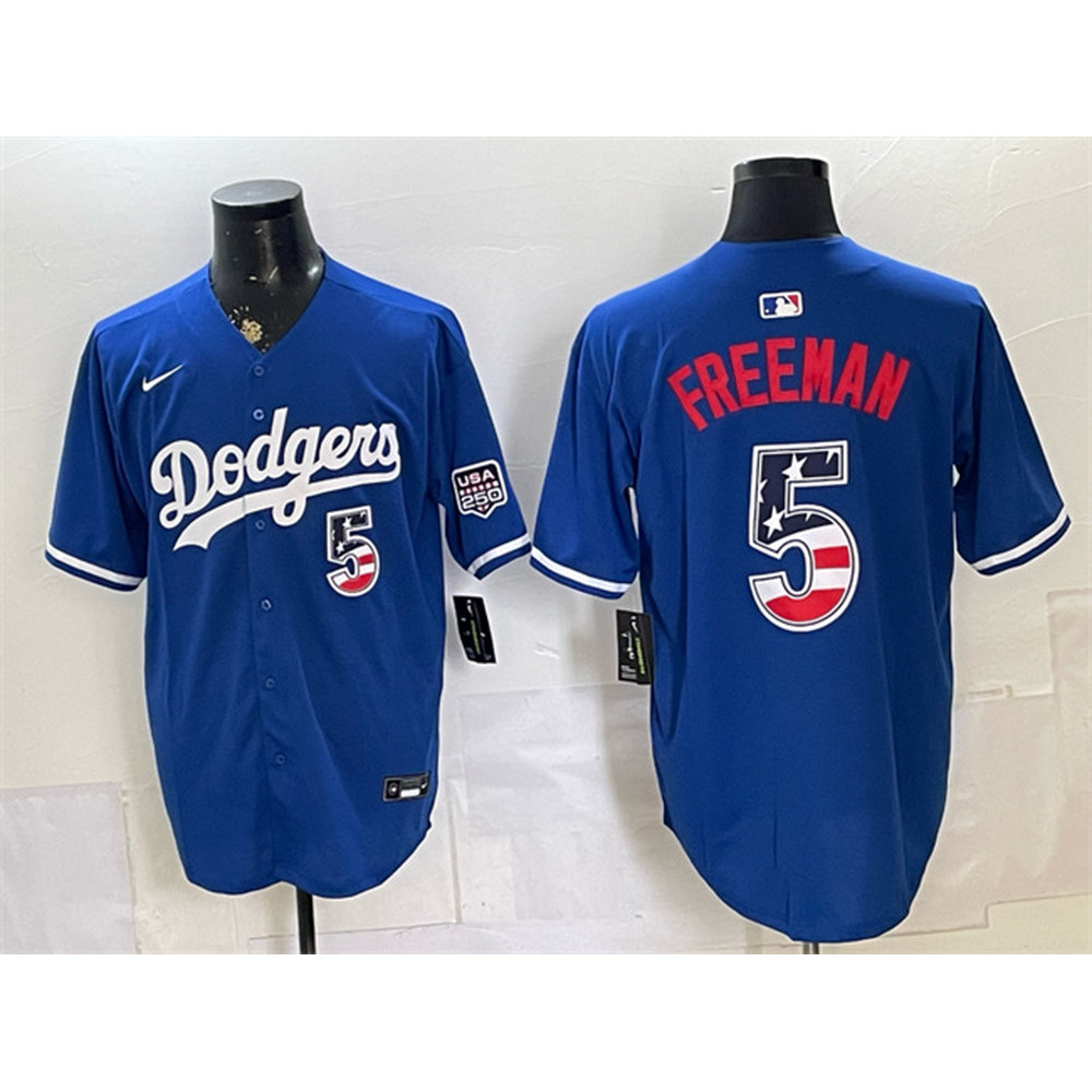 Men's Los Angeles Dodgers #5 Freddie Freeman Royal 250 Fourth of July Stitched Baseball Jersey