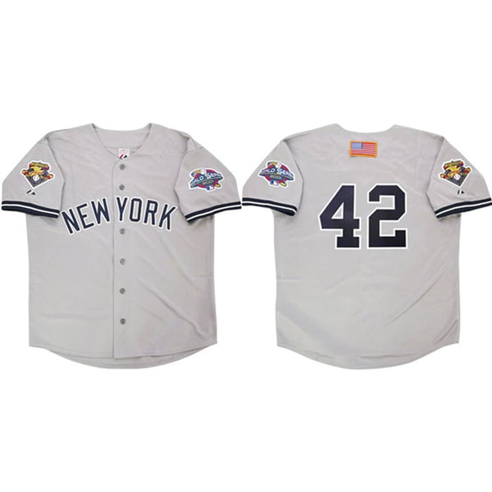 Youth New York Yankees #42 Mariano Rivera Gray 2001 World Series Road Stitched Baseball Jersey