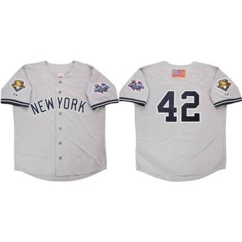 Youth New York Yankees #42 Mariano Rivera Gray 2001 World Series Road Stitched Baseball Jersey