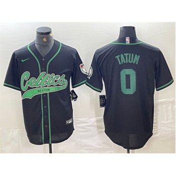Men's Boston Celtics #0 Jayson Tatum Black With Patch Stitched Baseball Jersey