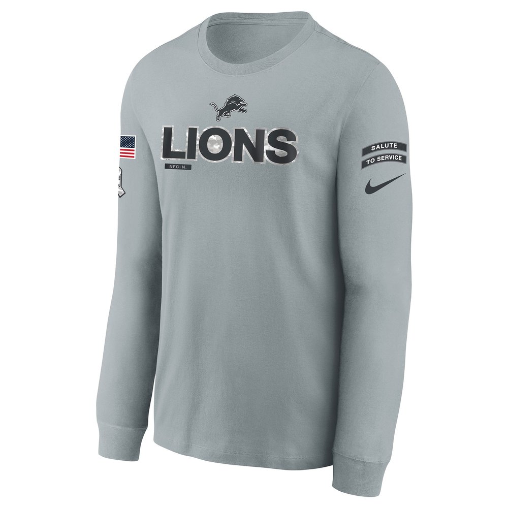 Youth Detroit Lions Gray 2024 Salute To Service Long Sleeve T-Shirt