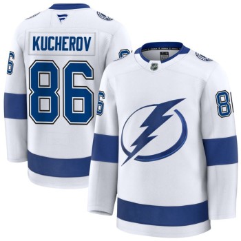 Men's Tampa Bay Lightning #86 Nikita Kucherov White Away Premium Jersey Men's Tampa Bay Lightning #86 Nikita Kucherov White Away Premium Jersey