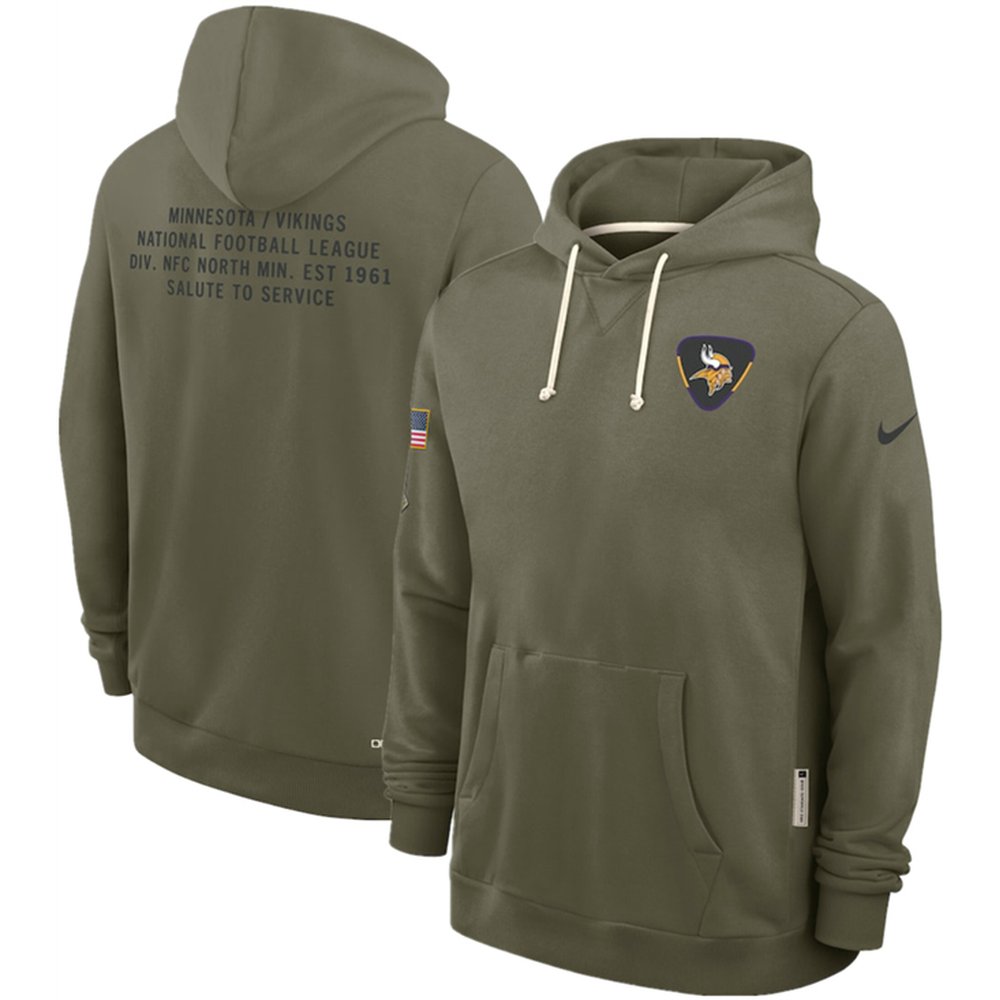 Men's Minnesota Vikings Olive 2025 Salute to Service Pullover Hoodie Men's Minnesota Vikings Olive 2025 Salute to Service Pullover Hoodie
