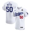 Men's Los Angeles Dodgers #50 Mookie Betts White 2024 World Series Home Elite Player Jersey