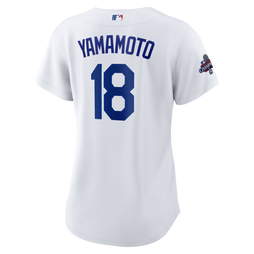 Women's Los Angeles Dodgers #18 Yoshinobu Yamamoto White 2024 World Series Champions Home Replica Player Jersey