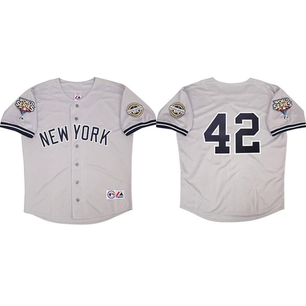 Youth New York Yankees #42 Mariano Rivera Gray 2009 World Series Road Stitched Baseball Jersey