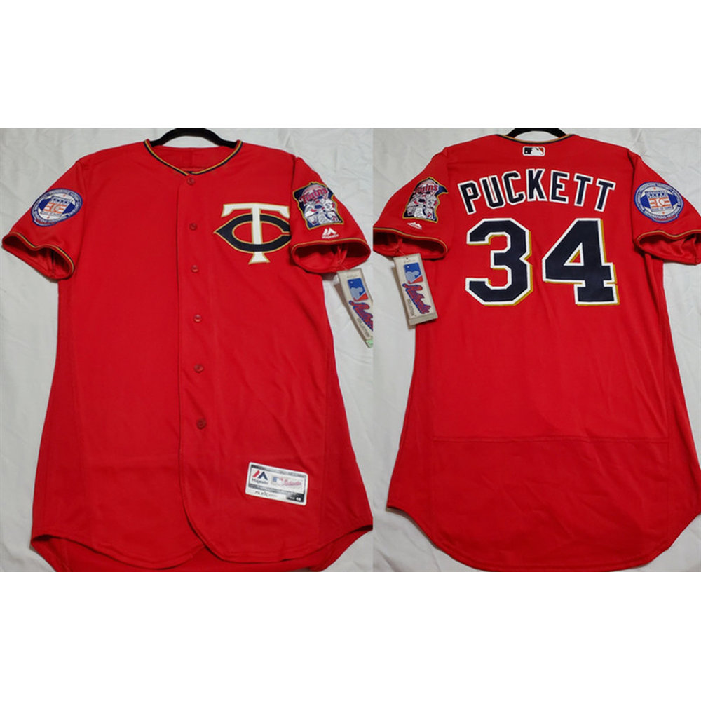 Men's Minnesota Twins #34 Kirby Puckett Red Flex Base Jersey