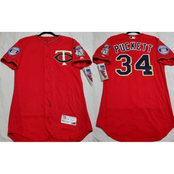 Men's Minnesota Twins #34 Kirby Puckett Red Flex Base Jersey