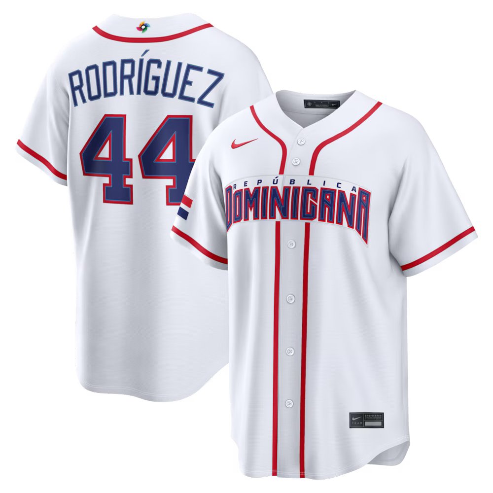 Men's Dominican Republic Baseball #44 Julio Rodriguez White 2026 World Baseball Classic Home Stadium Jersey