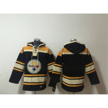 Men's Pittsburgh Steelers Black Ageless Must-Have Lace-Up Pullover Hoodie