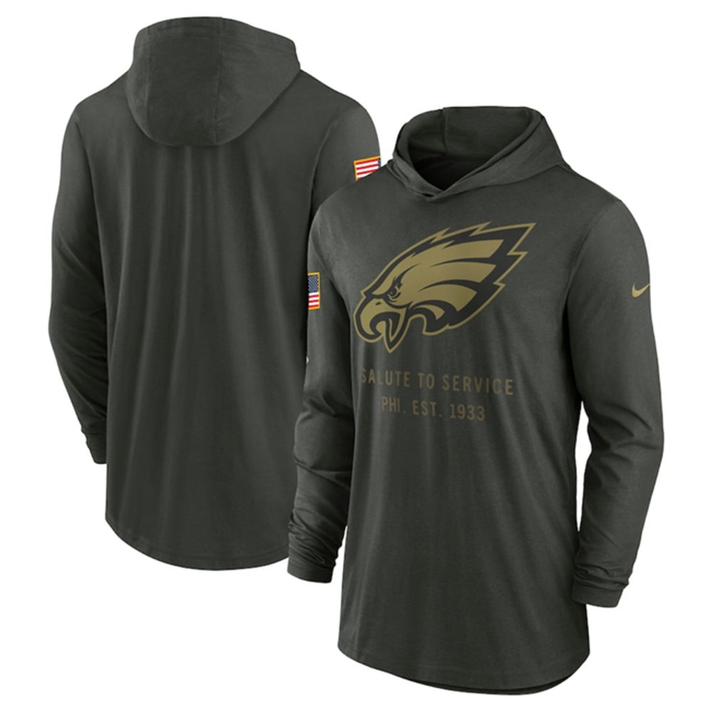 Men's Philadelphia Eagles Forest Green 2025 Salute to Service Sideline Dri-FIT Lightweight Pullover Hoodie Men's Philadelphia Eagles Forest Green 2025 Salute to Service Sideline Dri-FIT Lightweight Pullover Hoodie