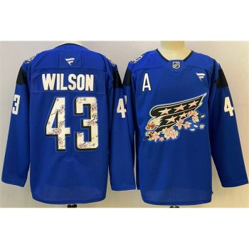Men's Washington Capitals #43 Tom Wilson Blue Cherry Blossom With A Patch Stitched Hockey Premium Jersey Men's Washington Capitals #43 Tom Wilson Blue Cherry Blossom With A Patch Stitched Hockey Premium Jersey