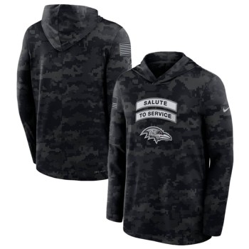 Men's Baltimore Ravens Black 2026 Salute to Service Sideline Lightweight Dri-FIT Long Sleeve Top Hoodie