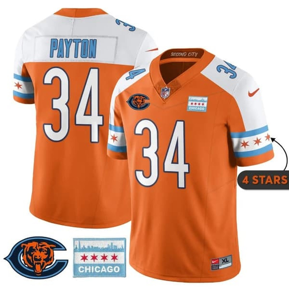 Youth Chicago Bears #34 Walter Payton Orange Alternate City Edition With Chicago Flag Vapor F.U.S.E. Untouchable Limited Jersey