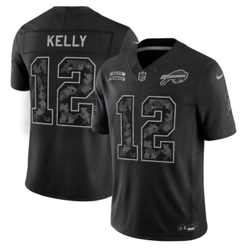 Men's Buffalo Bills #12 Jim Kelly Nike Black 2026 Salute to Service Vapor F.U.S.E. Limited Jersey