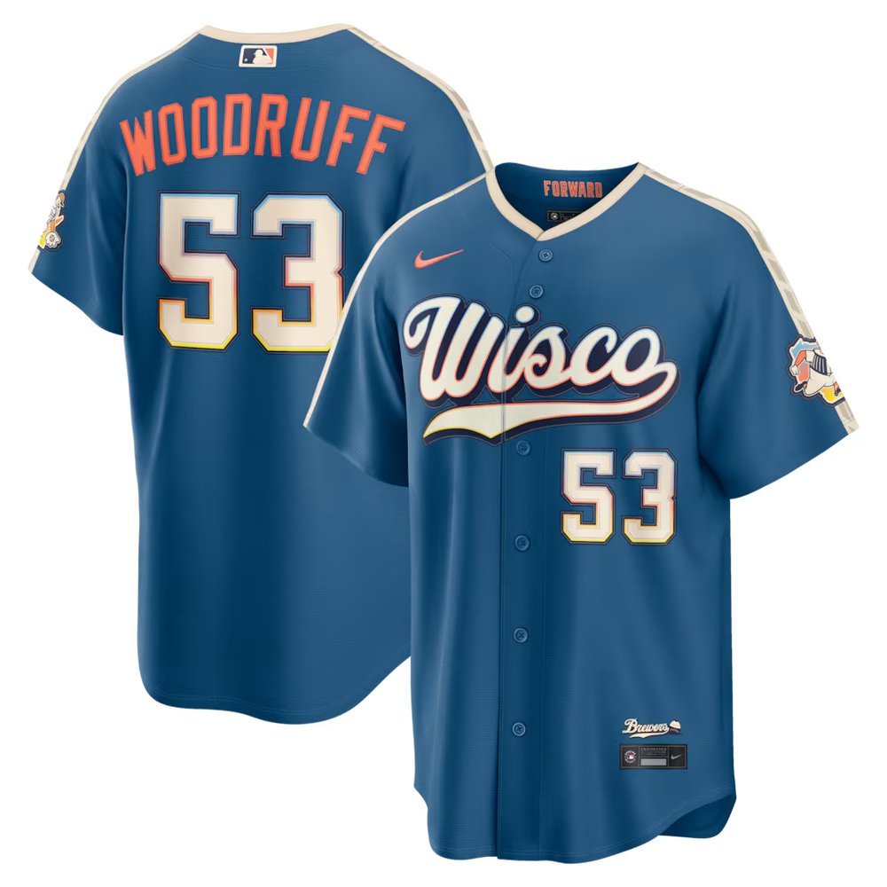 Youth Milwaukee Brewers #53 Brandon Woodruff Nike Mineral Blue 2026 City Connect Stadium Jersey