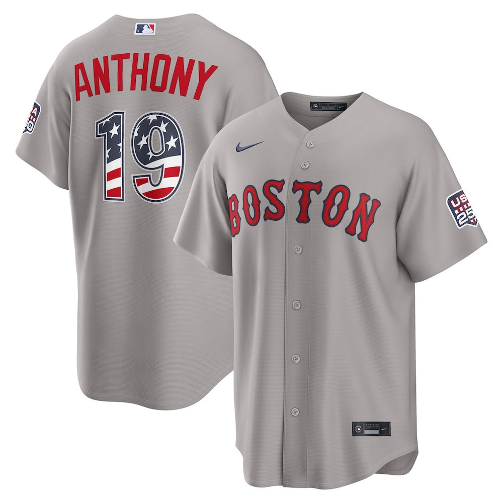 Youth Boston Red Sox #19 Roman Anthony Nike Gray USA 250 Fourth of July Road Stadium Jersey Youth Boston Red Sox #19 Roman Anthony Nike Gray USA 250 Fourth of July Road Stadium Jersey