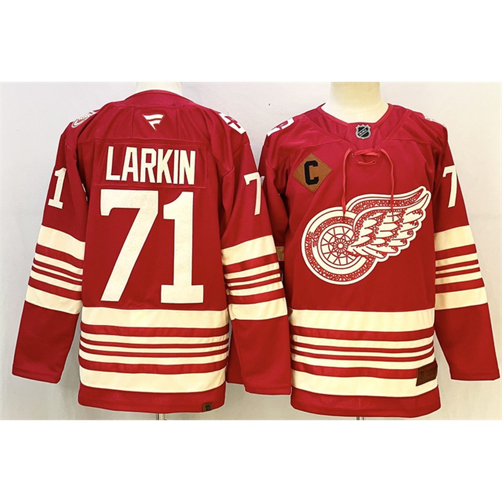 Men's Detroit Red Wings #71 Dylan Larkin Red 2025-26 With C Patch Centennial Premium Stitched Hockey Premium Jersey Men's Detroit Red Wings #71 Dylan Larkin Red 2025-26 With C Patch Centennial Premium Stitched Hockey Premium Jersey