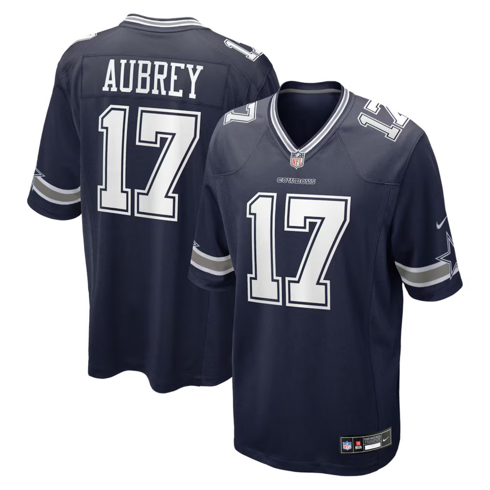 Men's Dallas Cowboys #17 Brandon Aubrey Nike Navy Team Game Jersey