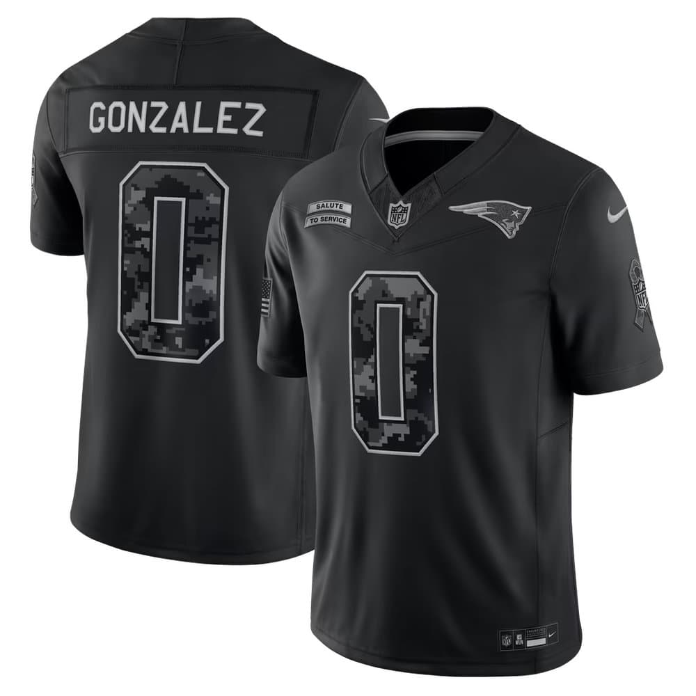 Men's New England Patriots #0 Christian Gonzalez Nike Black 2026 Salute to Service Vapor F.U.S.E. Limited Jersey