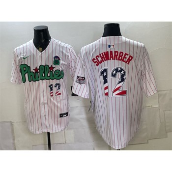 Men's Philadelphia Phillies #12 Kyle Schwarber White Phanatic USA 250 Fourth of July Jersey