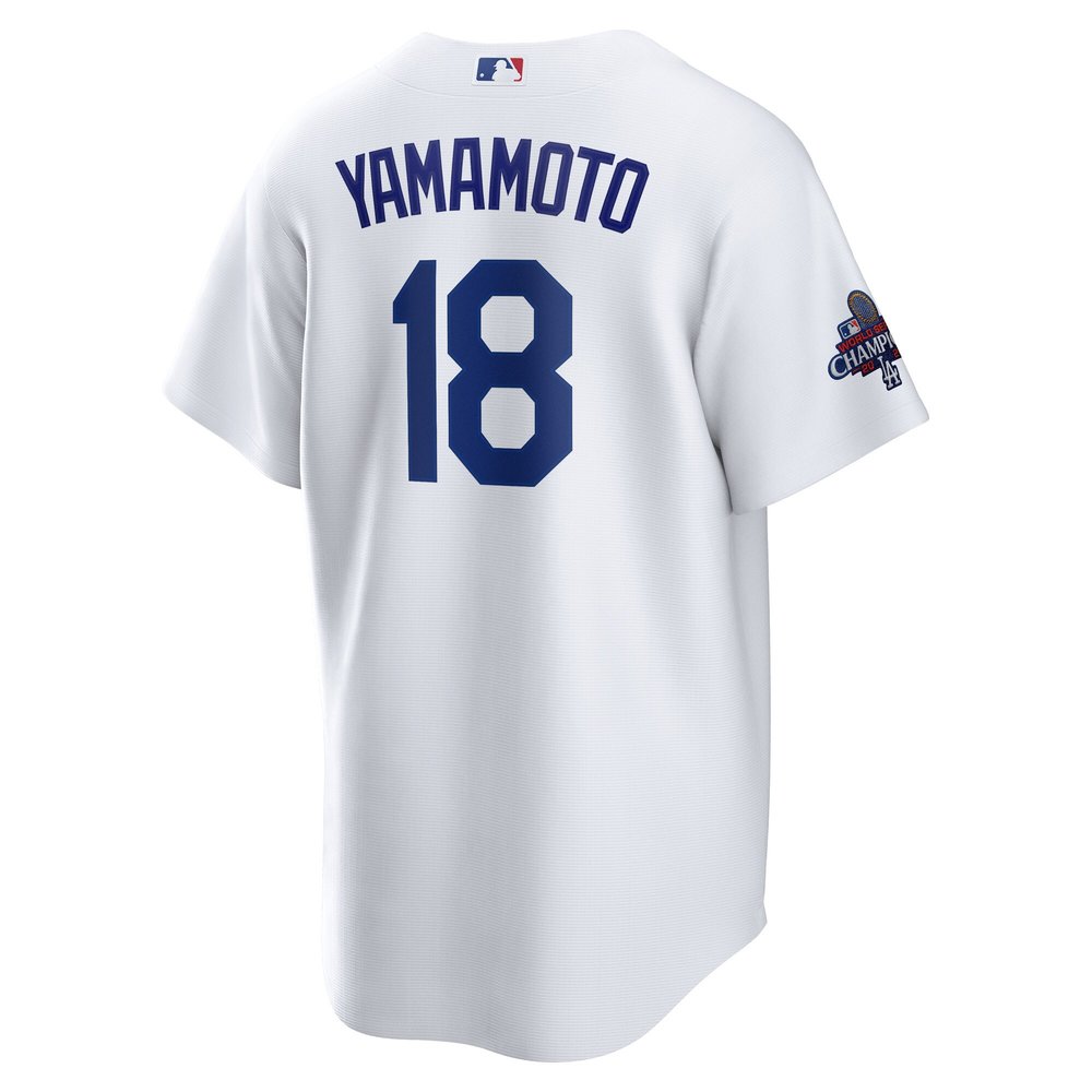 Men's Los Angeles Dodgers #18 Yoshinobu Yamamoto White 2024 World Series Champions Home Replica Player Jersey Men's Los Angeles Dodgers #18 Yoshinobu Yamamoto White 2024 World Series Champions Home Replica Player Jersey