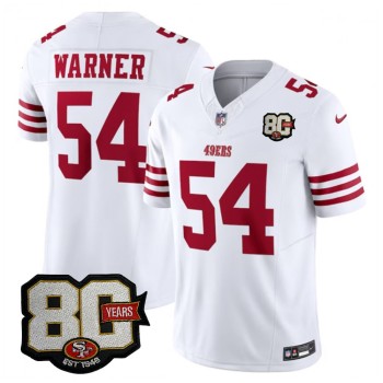 Men's San Francisco 49ers #54 Fred Warner White 80 Anniversary Vapor F.U.S.E. Limited Jersey Men's San Francisco 49ers #54 Fred Warner White 80 Anniversary Vapor F.U.S.E. Limited Jersey