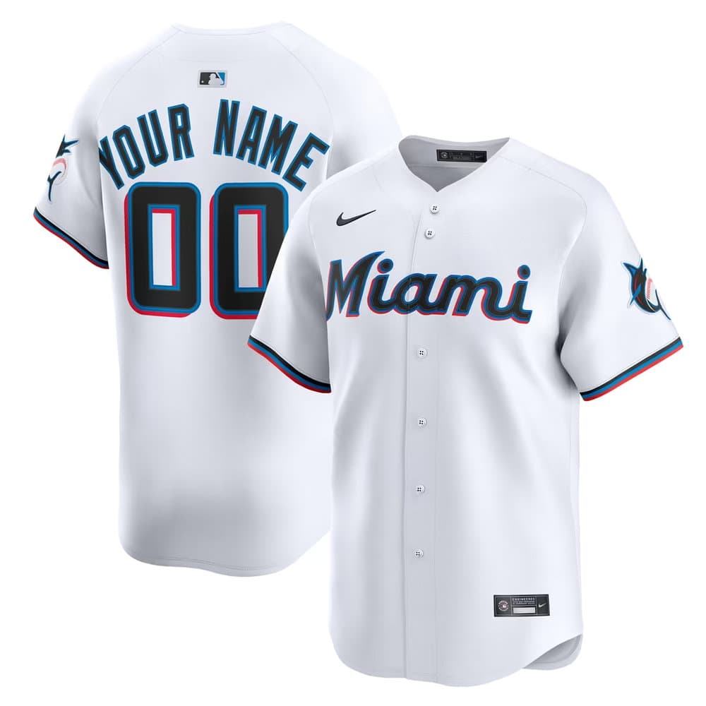 Men's Miami Marlins White Home Limited Custom Jersey Men's Miami Marlins White Home Limited Custom Jersey