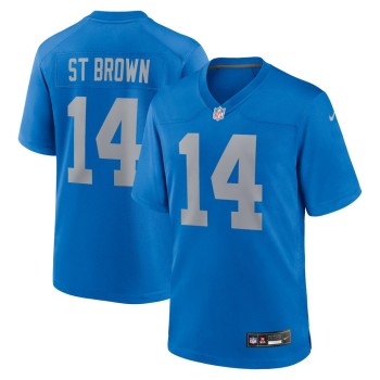 Men's Detroit Lions #14 Amon-Ra St.Brown Blue Alternate Game Jersey Men's Detroit Lions #14 Amon-Ra St.Brown Blue Alternate Game Jersey