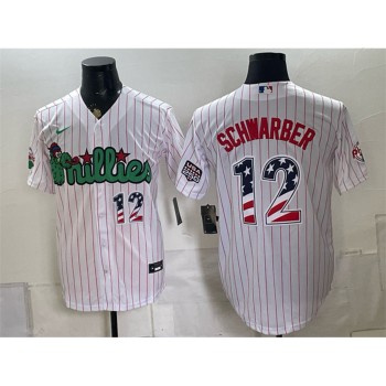 Men's Philadelphia Phillies #12 Kyle Schwarber White Phanatic USA 250 Fourth of July Jersey