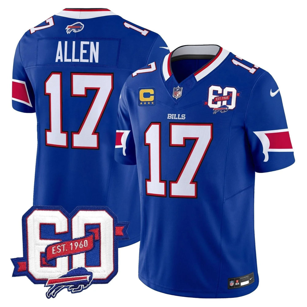 Youth Buffalo Bills #17 Josh Allen Royal 60th Anniversary Patch Vapor F.U.S.E. Limited Jersey