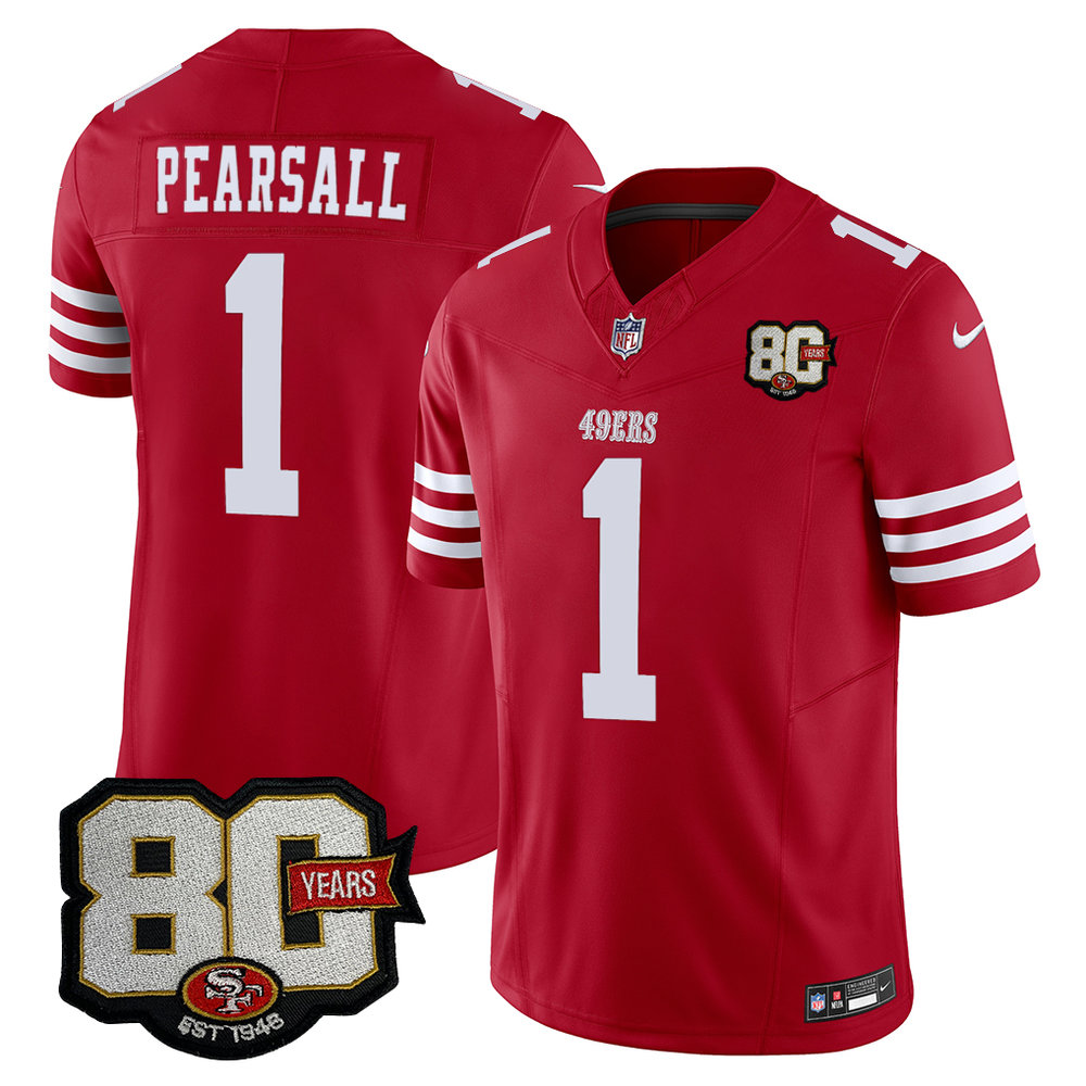Men's San Francisco 49ers #1 Ricky Pearsall Red 80 Anniversary Vapor F.U.S.E. Limited Jersey