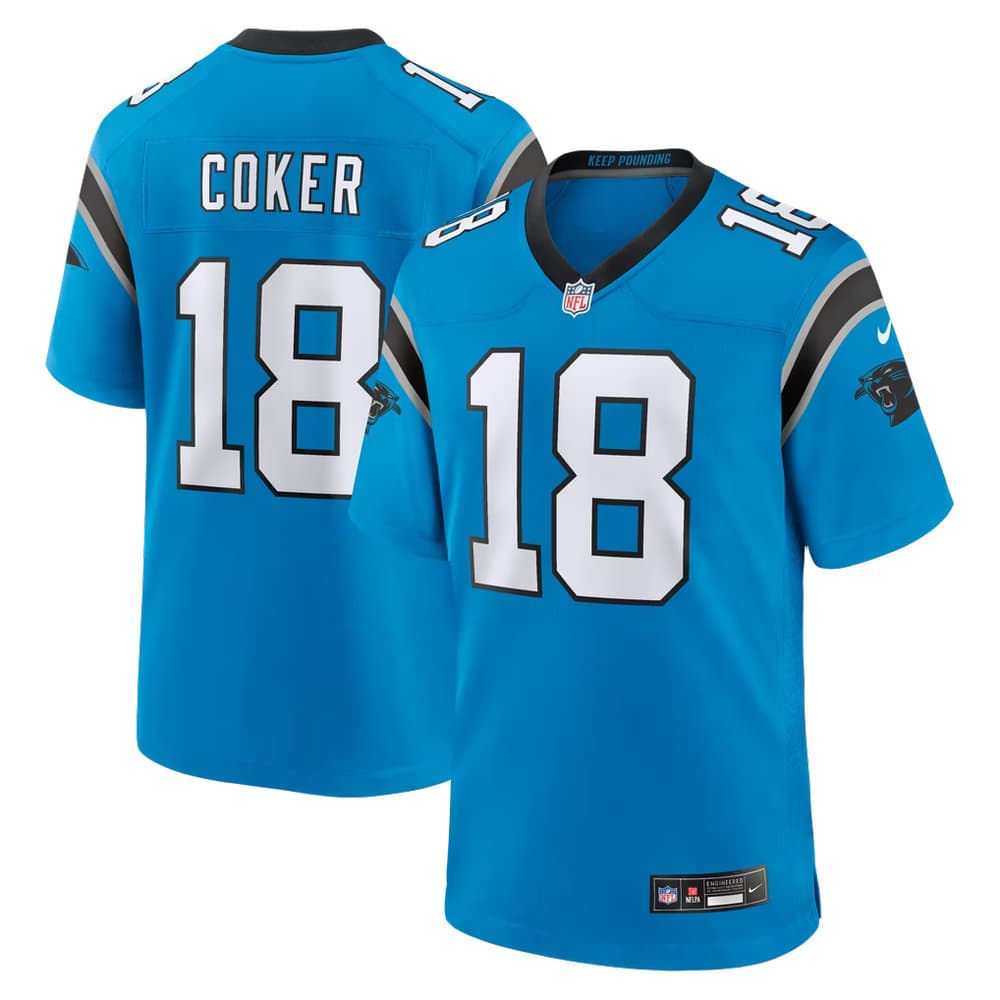 Youth Carolina Panthers #18 Jalen Coker Nike Blue Alternate Game Jersey