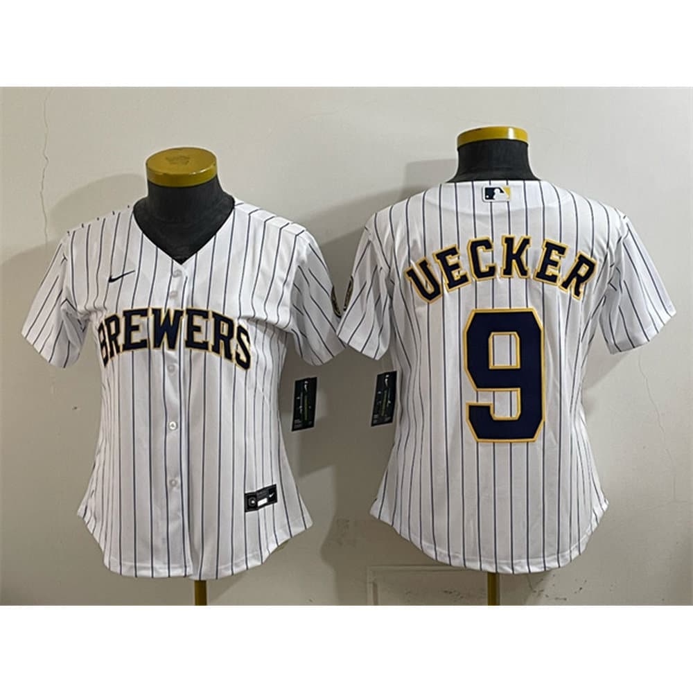 Women's Milwaukee Brewers #9 Bob Uecker White Cool Base Stitched Jersey