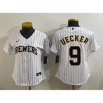 Women's Milwaukee Brewers #9 Bob Uecker White Cool Base Stitched Jersey