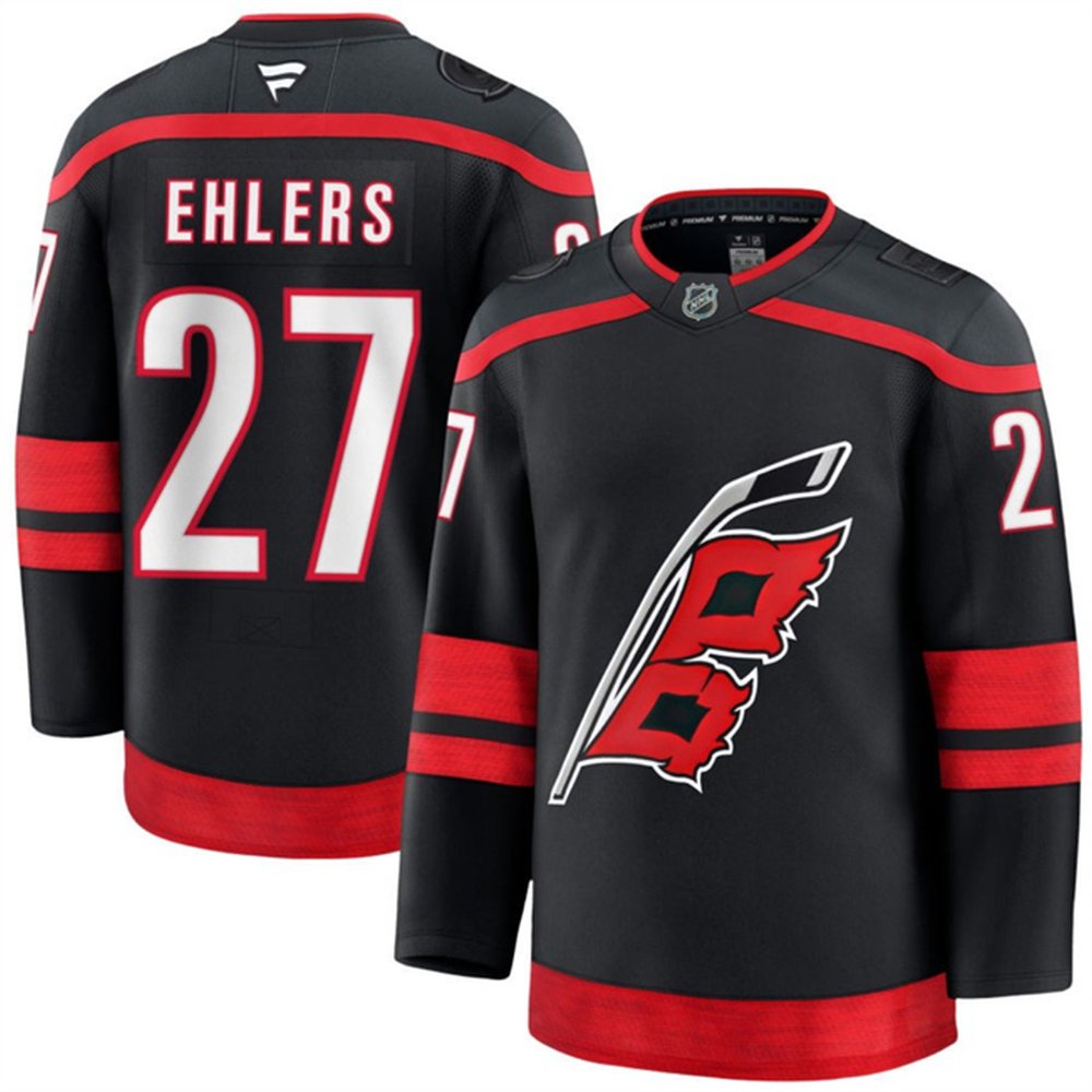 Men's Carolina Hurricanes #27 Nikolaj Ehlers Black 2024-25 Home Stitched Hockey Premium Jersey Men's Carolina Hurricanes #27 Nikolaj Ehlers Black 2024-25 Home Stitched Hockey Premium Jersey