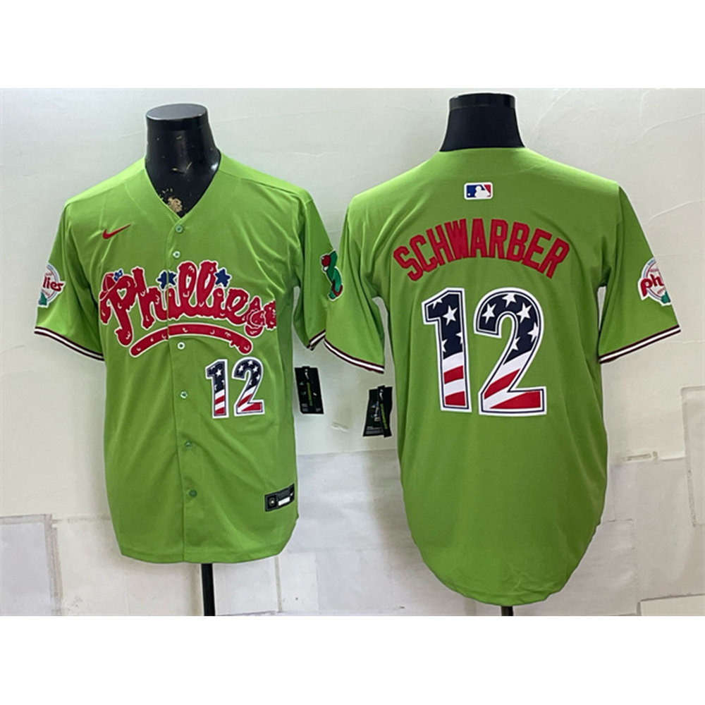 Men's Philadelphia Phillies #12 Kyle Schwarber Green Phanatic USA 250 Fourth of July Jersey