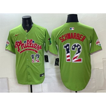 Men's Philadelphia Phillies #12 Kyle Schwarber Green Phanatic USA 250 Fourth of July Jersey