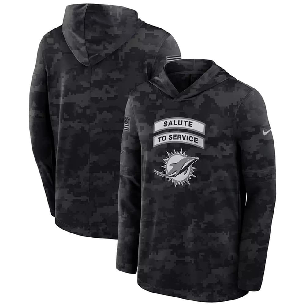 Men's Miami Dolphins Black 2026 Salute to Service Sideline Lightweight Dri-FIT Long Sleeve Top Hoodie