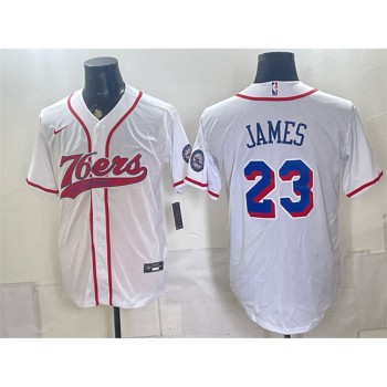 Men's Philadelphia 76ers #23 LeBron James White Cool Base Baseball Jersey Men's Philadelphia 76ers #23 LeBron James White Cool Base Baseball Jersey