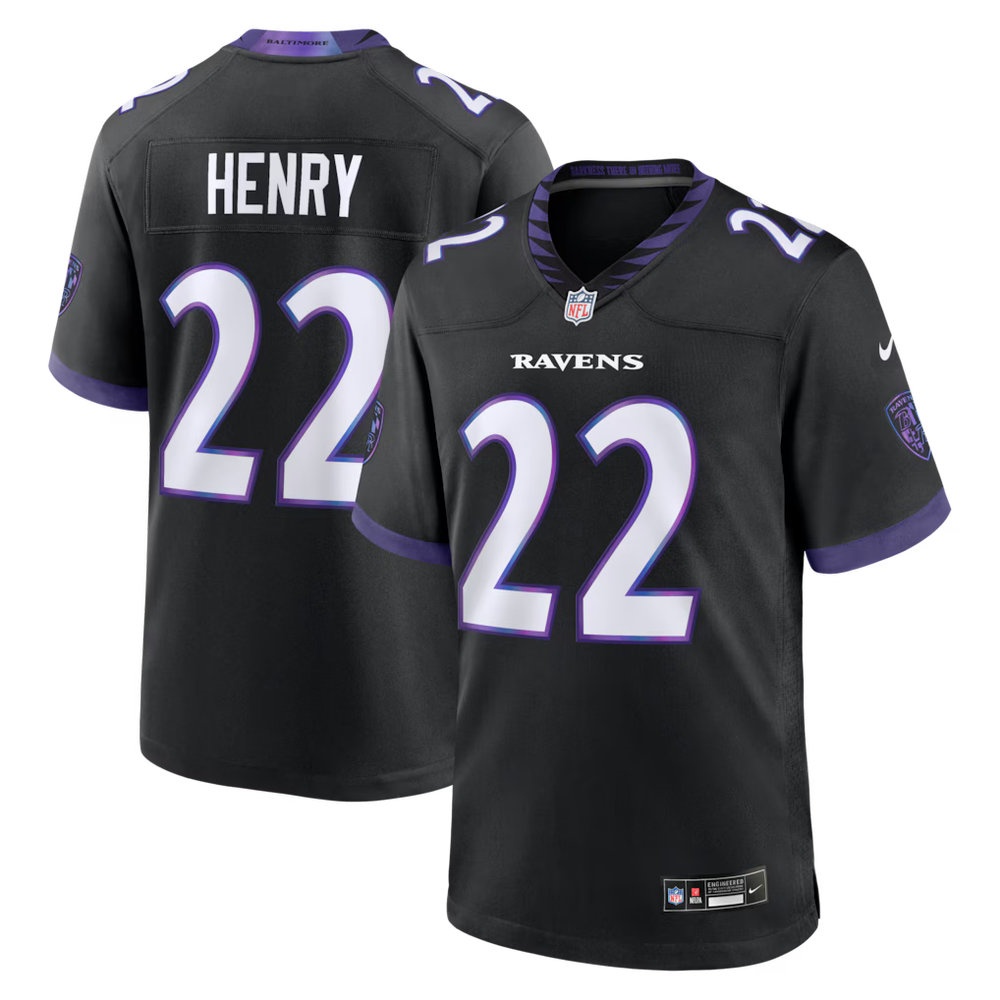 Men's Baltimore Ravens #22 Derrick Henry Black Alternate Game Jersey
