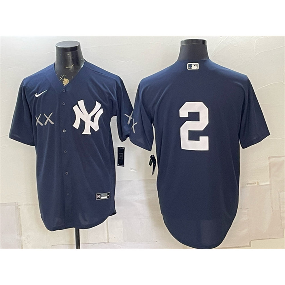 Men's New York Yankees x KAWS #2 Derek Jeter Navy Stadium Baseball Jersey