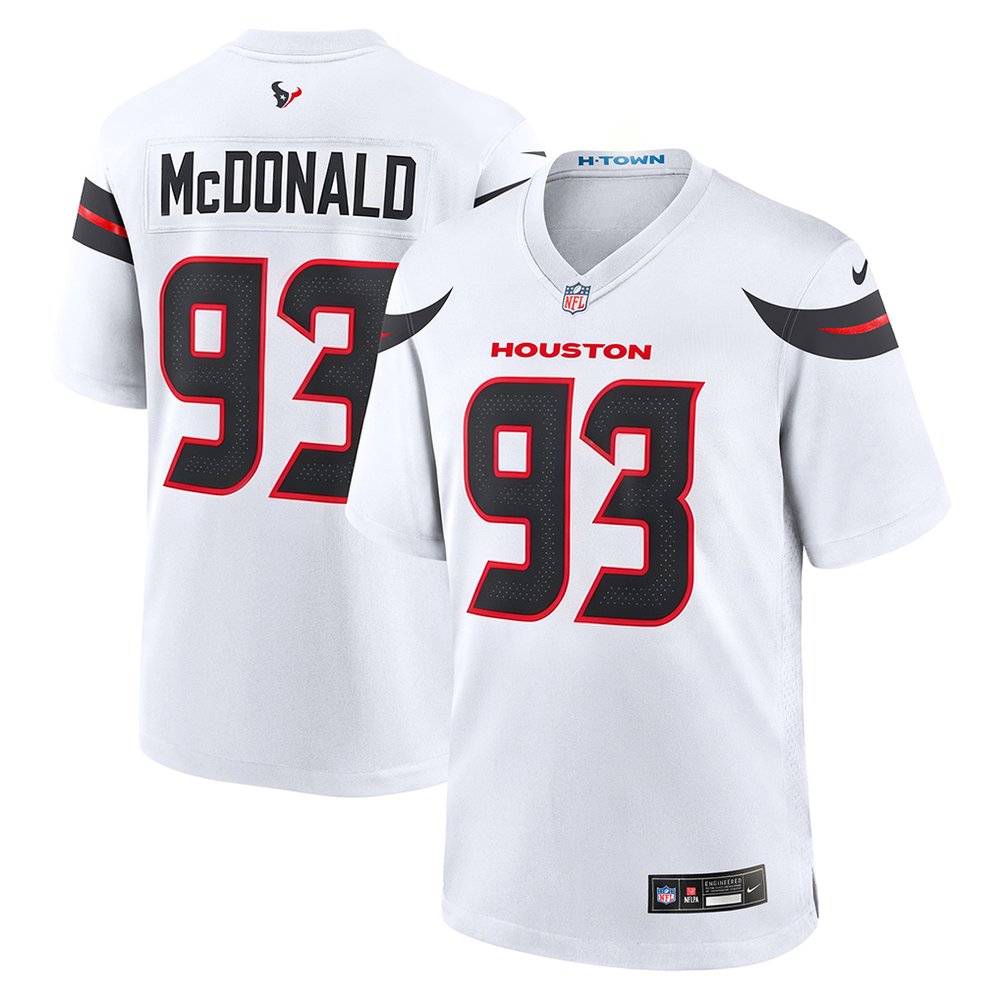 Men's Houston Texans #93 Kayden McDonald White 2026 NFL Draft Game Jersey