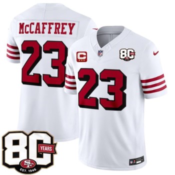 Men's San Francisco 49ers #23 Christian McCaffrey New White 2026 With 80th Anniversary & 3-Star C Patch Vapor F.U.S.E. Untouchabl Limited Jersey