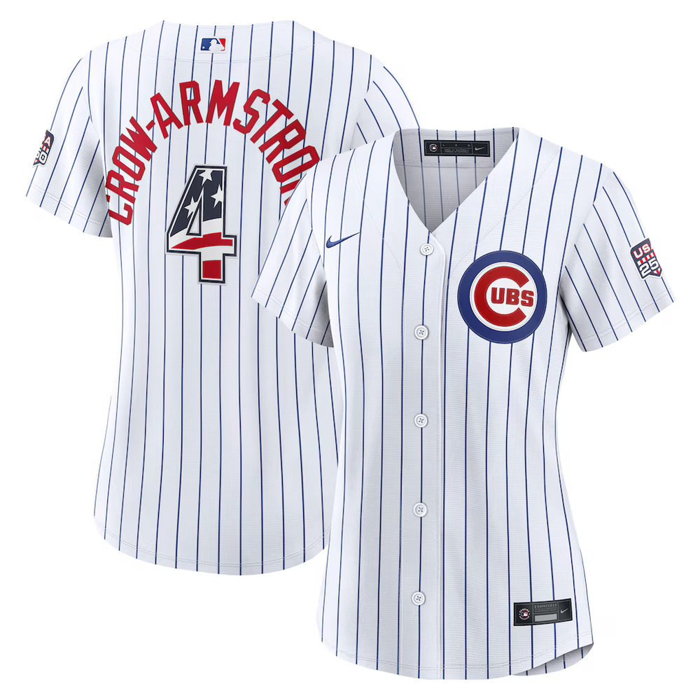 Women's Chicago Cubs #4 Pete Crow-Armstrong Nike White USA 250 Fourth of July Home Stadium Jersey
