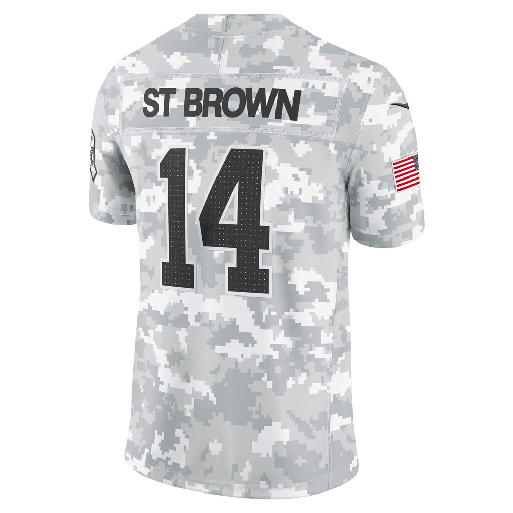 Men's Detroit Lions #14 Amon-Ra St. Brown Arctic Camo 2024 Salute to Service Limited Jersey