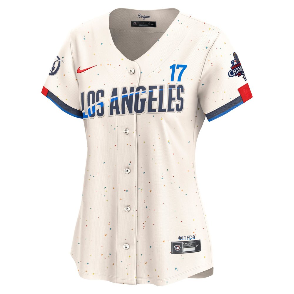 Women's Los Angeles Dodgers #17 Shohei Ohtani Cream 2024 World Series Champions City Connect Limited Player Jersey