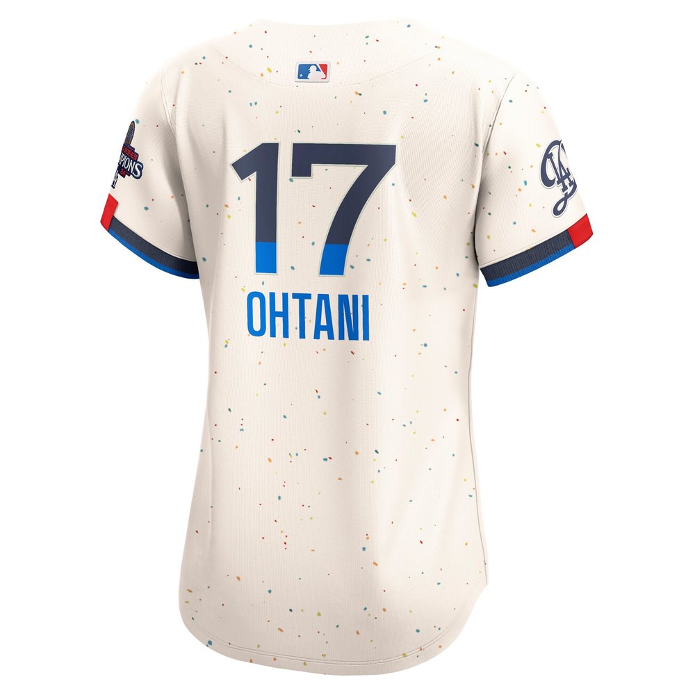 Women's Los Angeles Dodgers #17 Shohei Ohtani Cream 2024 World Series Champions City Connect Limited Player Jersey