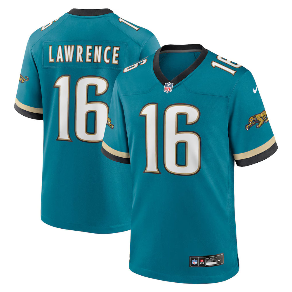 Men's Jacksonville Jaguars #16 Trevor Lawrence Nike Teal Prowler Throwback Player Game Jersey